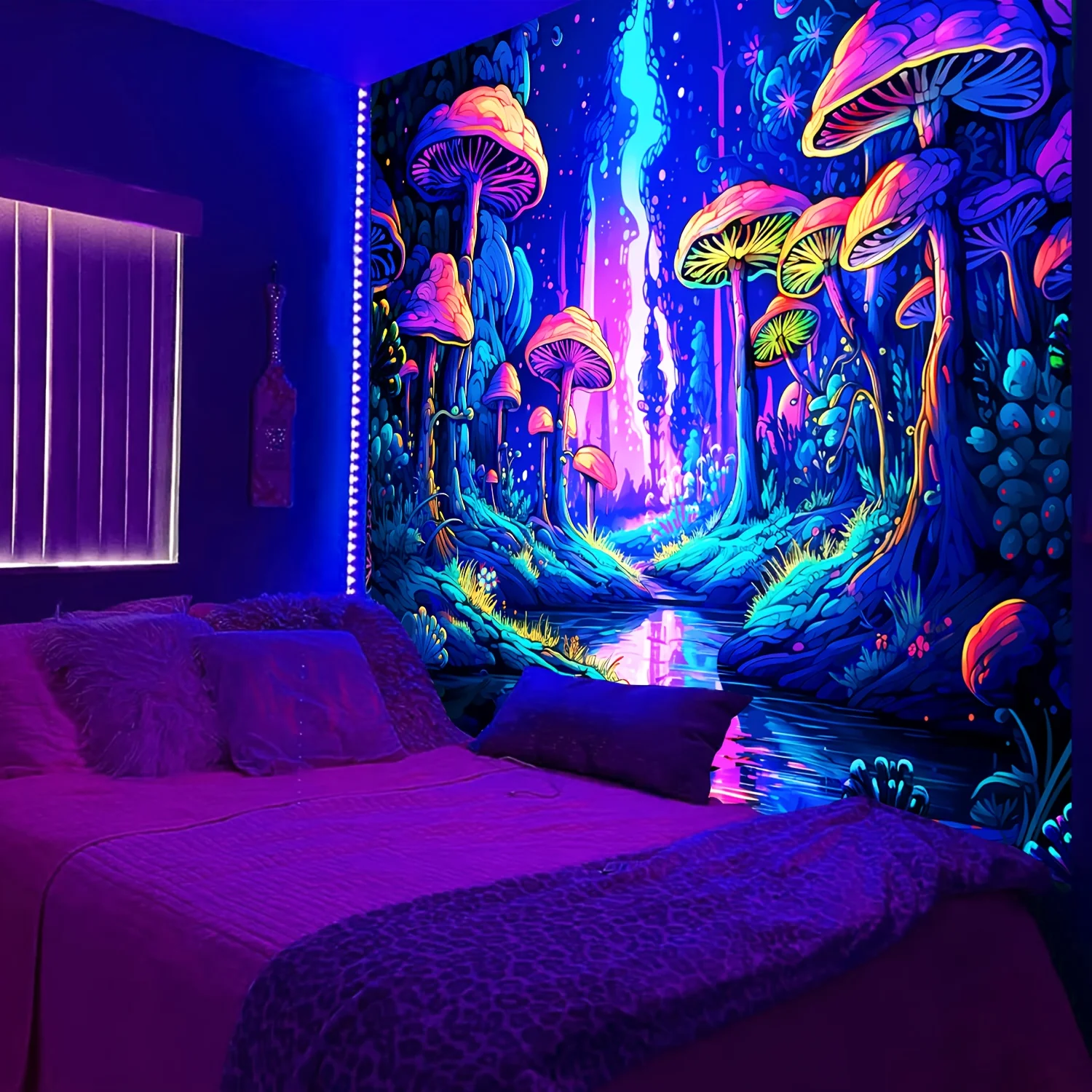 VIKAMA Mushroom Forest Tapestry Trippy Psychedelic River Wall Hanging for Party Room Decor Wall Hanging Tapestry