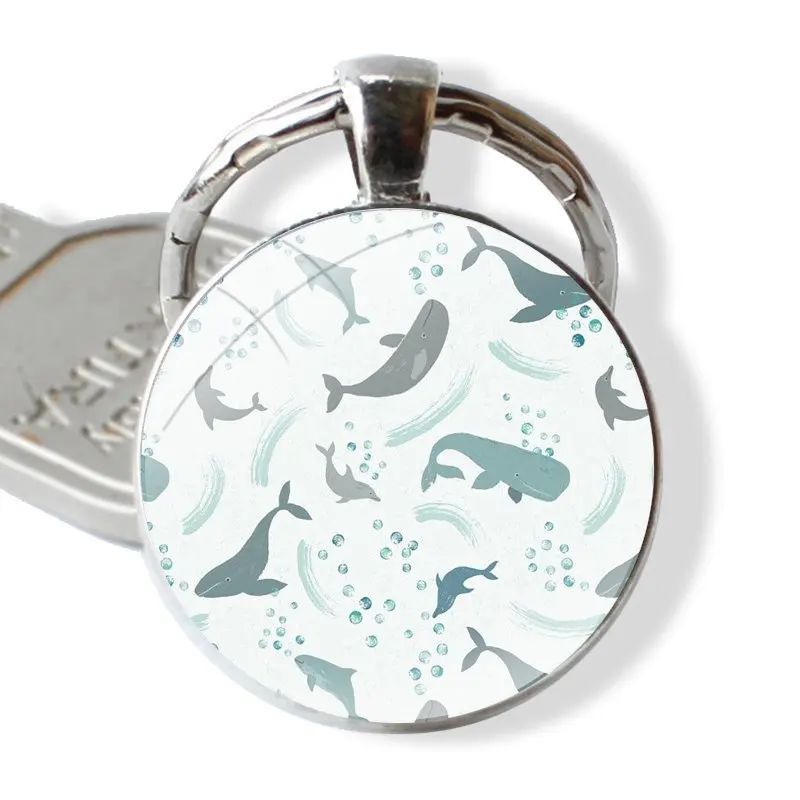 Animal whale Keychain Handmade Glass Cabochon Key Ring Holder Pendant Key Chains