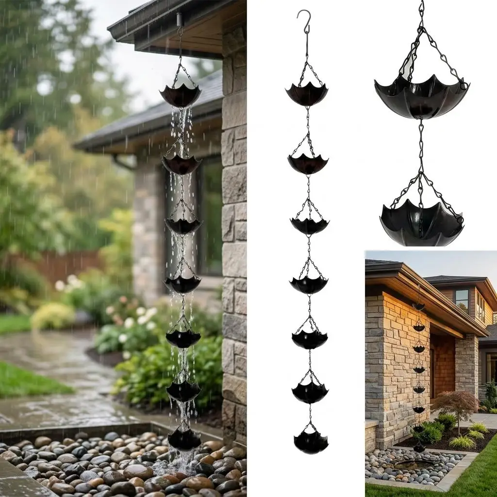 Vintage Gutter Chain Easy To Install Decorative Water Diverter Lotus Rain Chain Adaptable Metal Downspout Chain For Residential