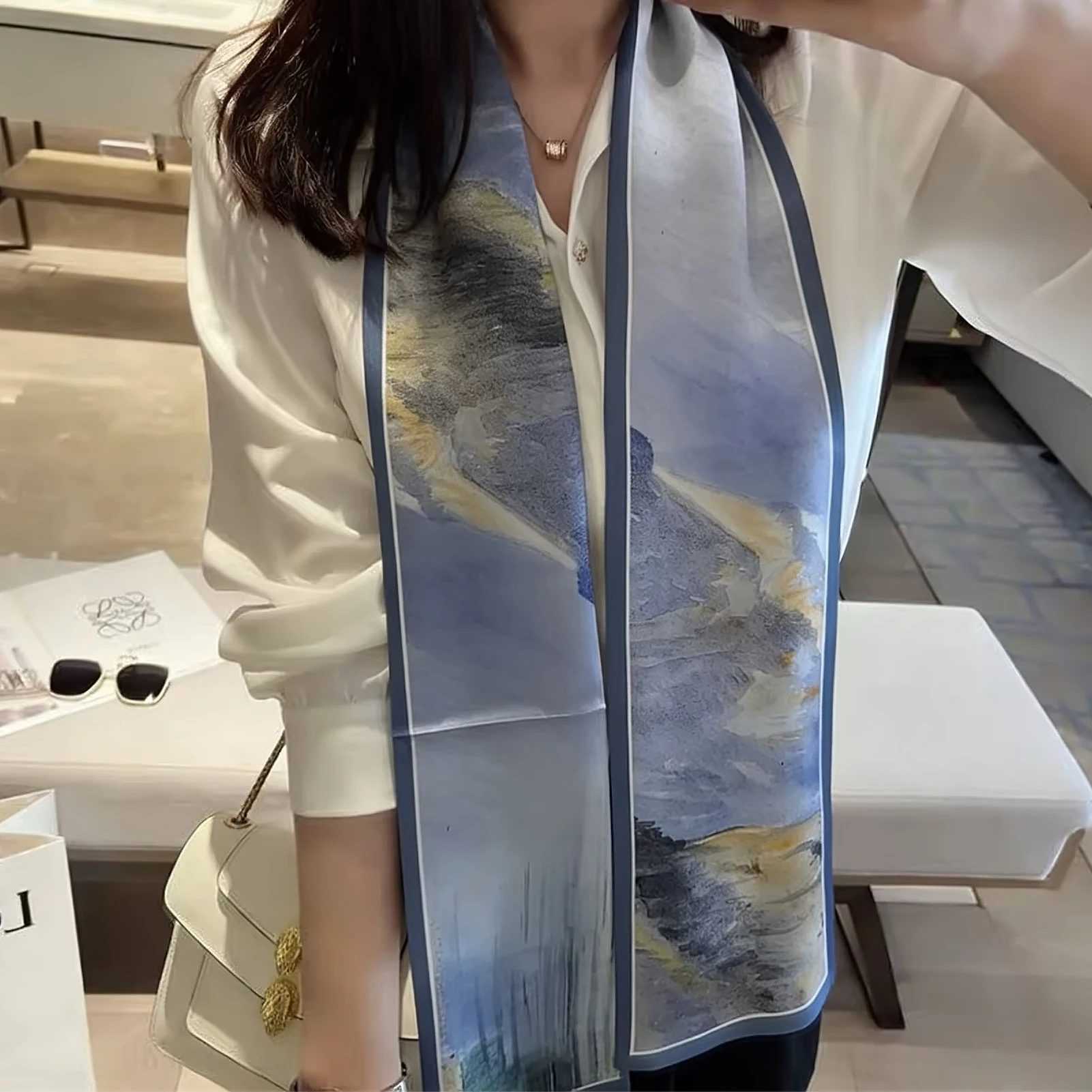 

BYSIFA|Ladies's 100% Mulberry Silk Scarf for Hair Sky Blue Brand Long Neck Scarves Hijabs Spring Summer Women Fall Silk Headhand