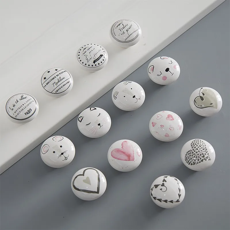 1PC Hardware Ceramic Round Drawer Handle,Simple Appliqué Handle and Knobs, Cabinet Door,White handles