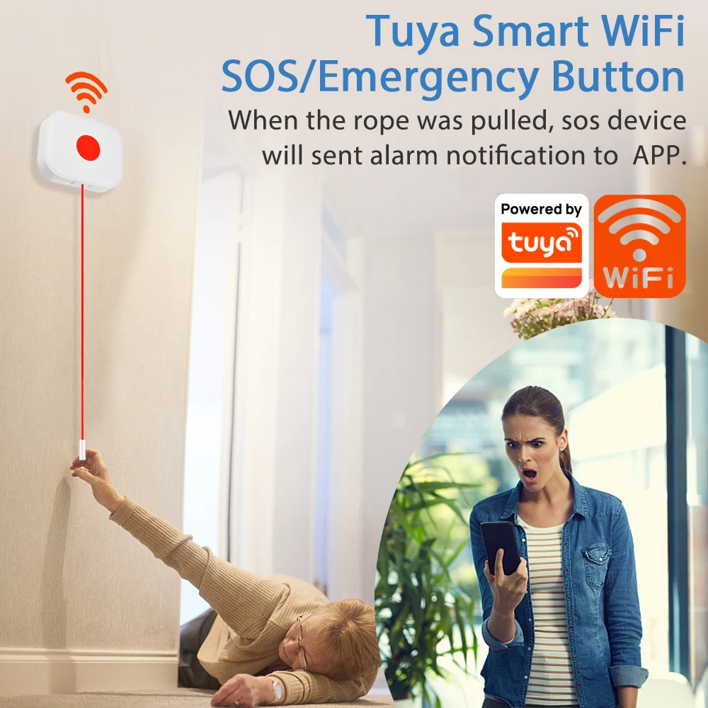 Eleopard TUYA WiFi SOS Button Wireless SOS Emergency Panic Button Alarm Home Burglar Alarm Sensor 2.4G SOS Sensor  Sos