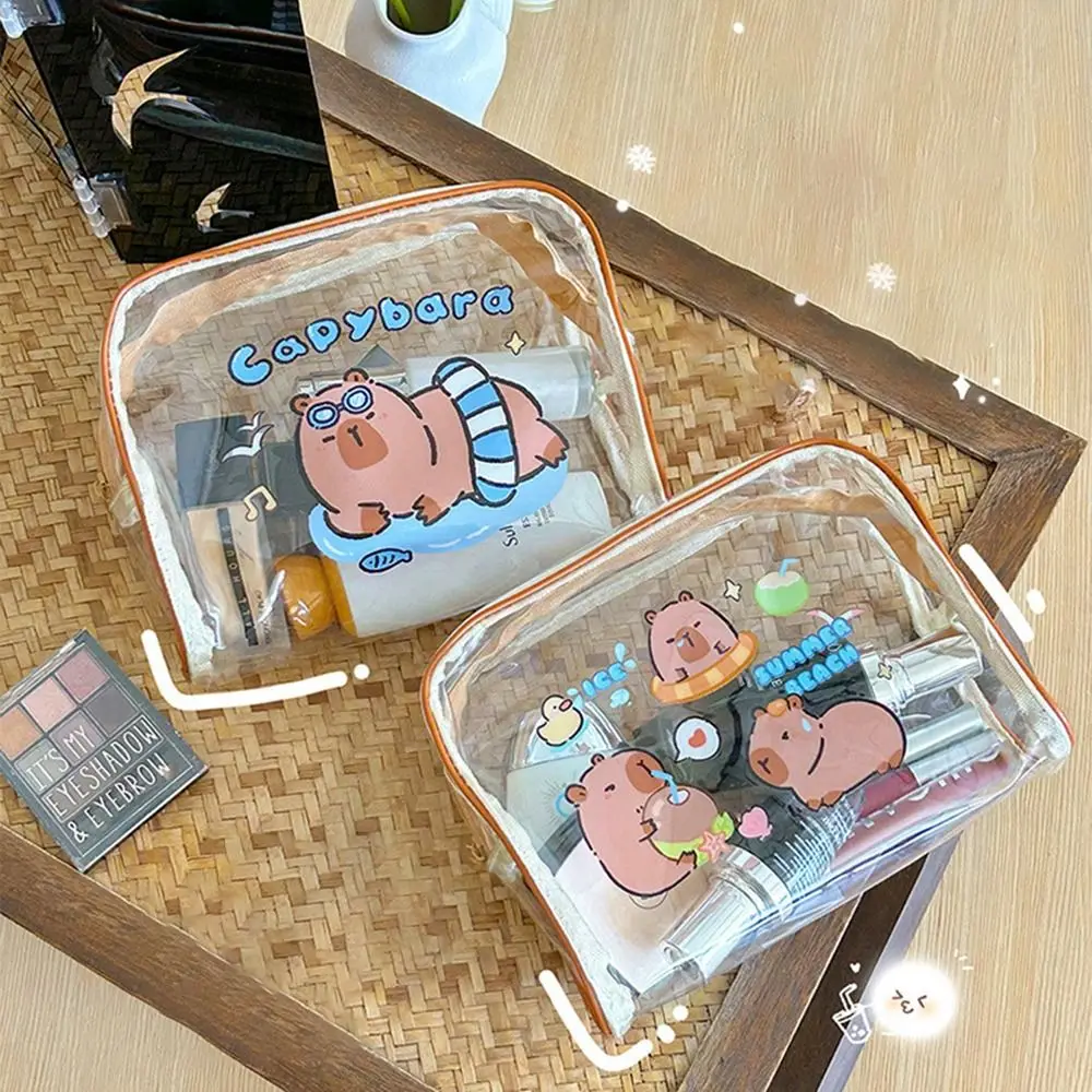 Fashion Cute Capybara Makeup Bag Cartoon Large Capacity Makeup Storage Bag Multi-purpose Waterproof Toiletry Bag Girl