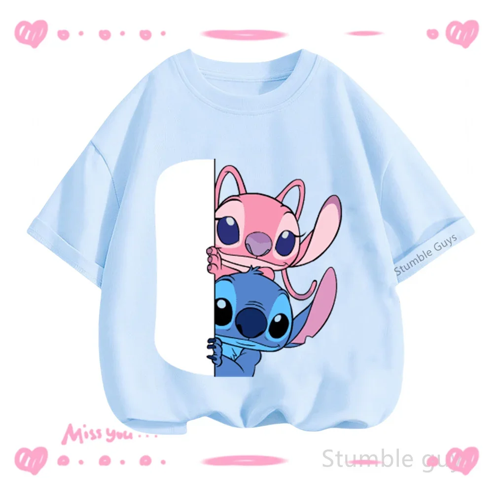3-14Y أطفال تيشيرت صيفي بنين بنات Kawaii غرزة ديزني النيون لهجة عادية كم قصير ملابس رياضية جيرسي الملابس