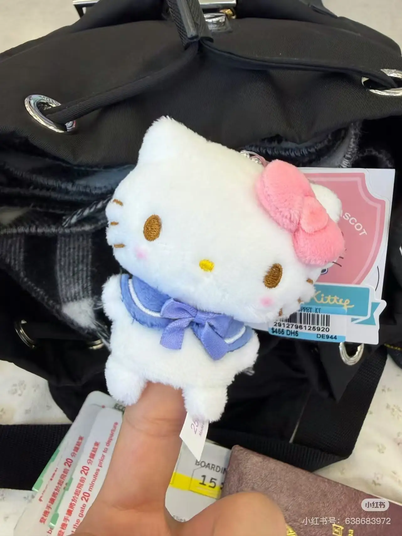 귀여운 산리오 헬로키티 봉제 인형 키체인 손가락 인형 파란 리본 장난감 봉제 동물 인형 키링 펜던트 장난감 소녀용