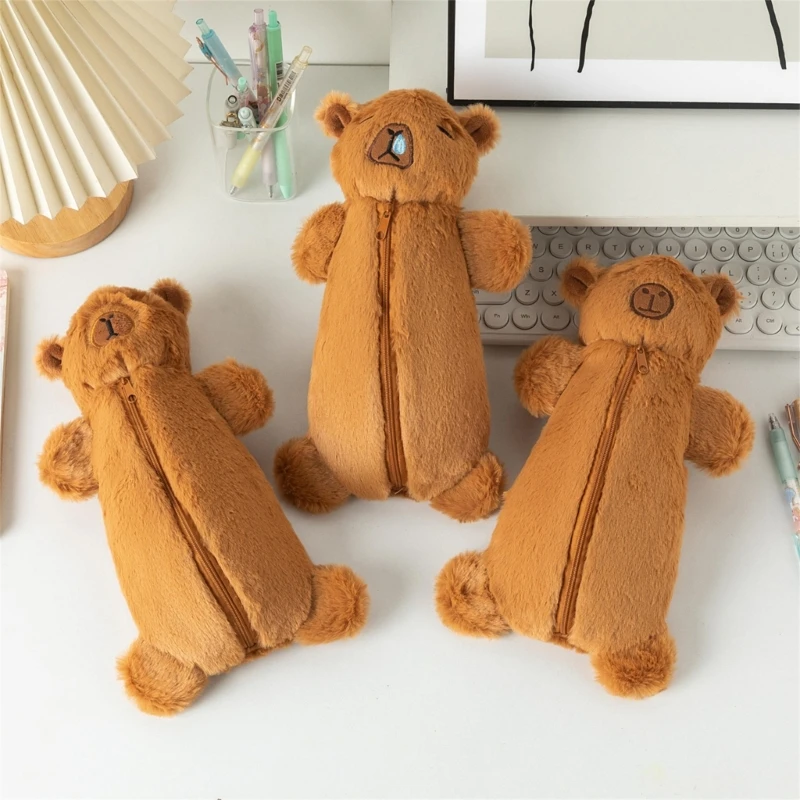Plush Animal Pencil Case سعة كبيرة منظمي القلم القلم المحمولة للطالبات للطالبات.