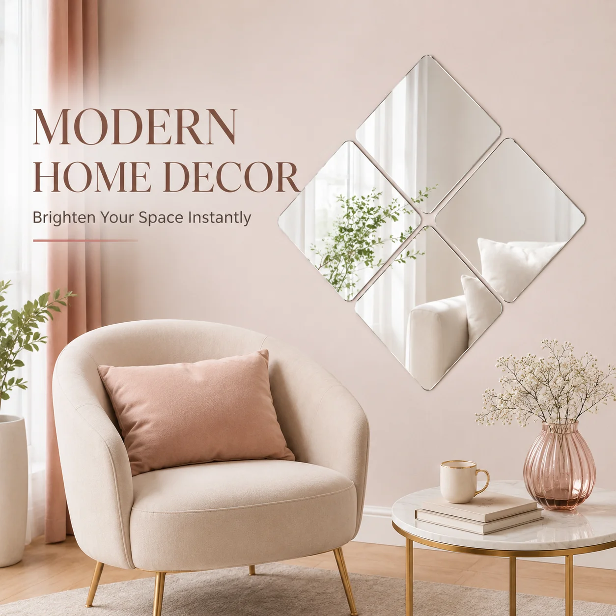 4/8/12PCS Silver Acrylic Mirror Wall Stickers Self Adhesive Rounded Square Mirror Tiles for Bedroom Living Room Bathroom Decor