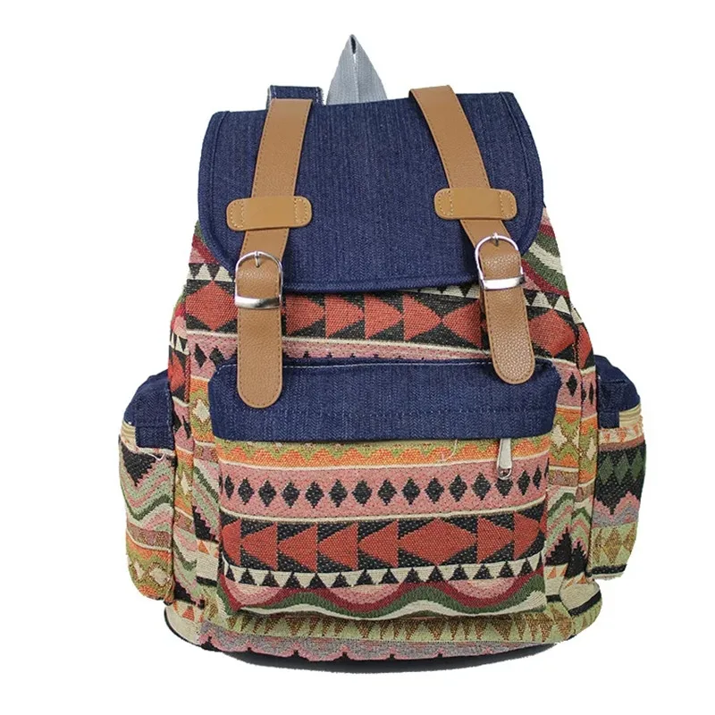 Mochila de viaje étnica para mujer, bolso de hombro de mezclilla con cordón, bolso escolar para estudiantes, Plecaki Szkolne, bolsos escolares Canva