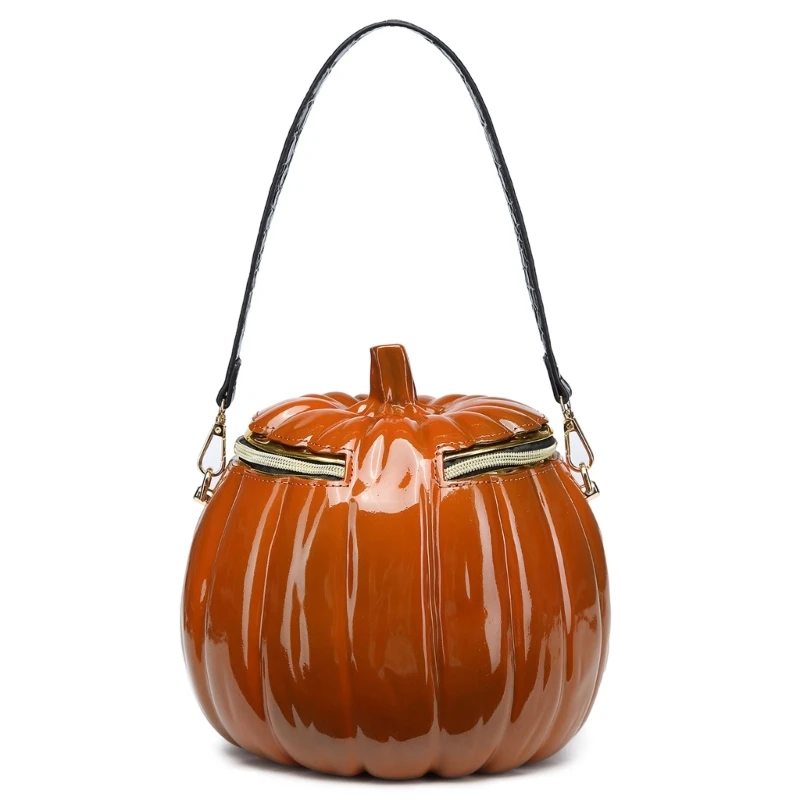 E74B Novelty Shoulder Bag for Women Girls Pumpkin Shape Crossbody Bag Halloween Purse Pumpkin Handbag Funny Messenger Bag