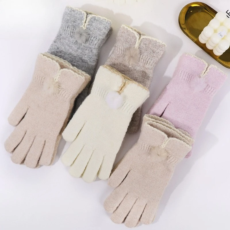 Winter Thermal Gloves Womens Outdoor Riding Ski Gloves Mens Wool Blended Touch Screen Knitted Finger Gloves Warm Cold Weather