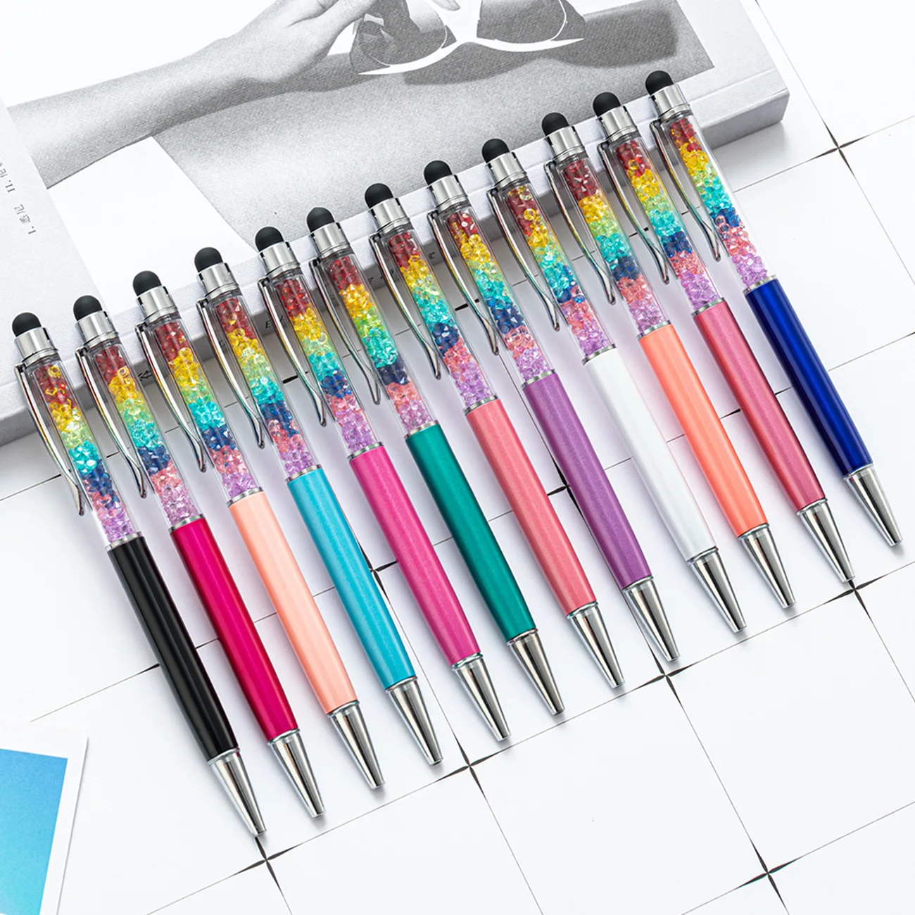 

50PCS New crystal metal ballpoint pen, diamond touch screen capacitive pen, metal ballpoint pen