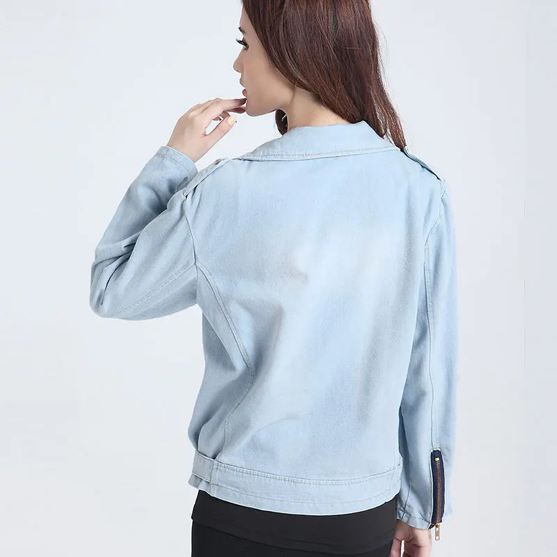 여성 지퍼 스타일 데일리 루즈 데님 재킷 한국판 봄 가을 신상 소프트 벨트 장식 디자인 턴다운 칼라 카우보이 코트
