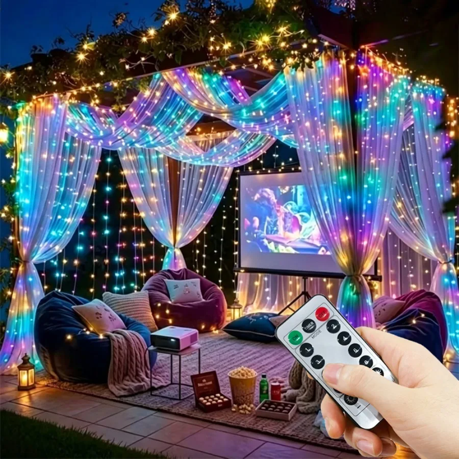 1pc Christmas Home Decoration USB 8 Modes Fairy Garland Lights LED Curtain String Lights with Remote Control for Bedroom Wedding