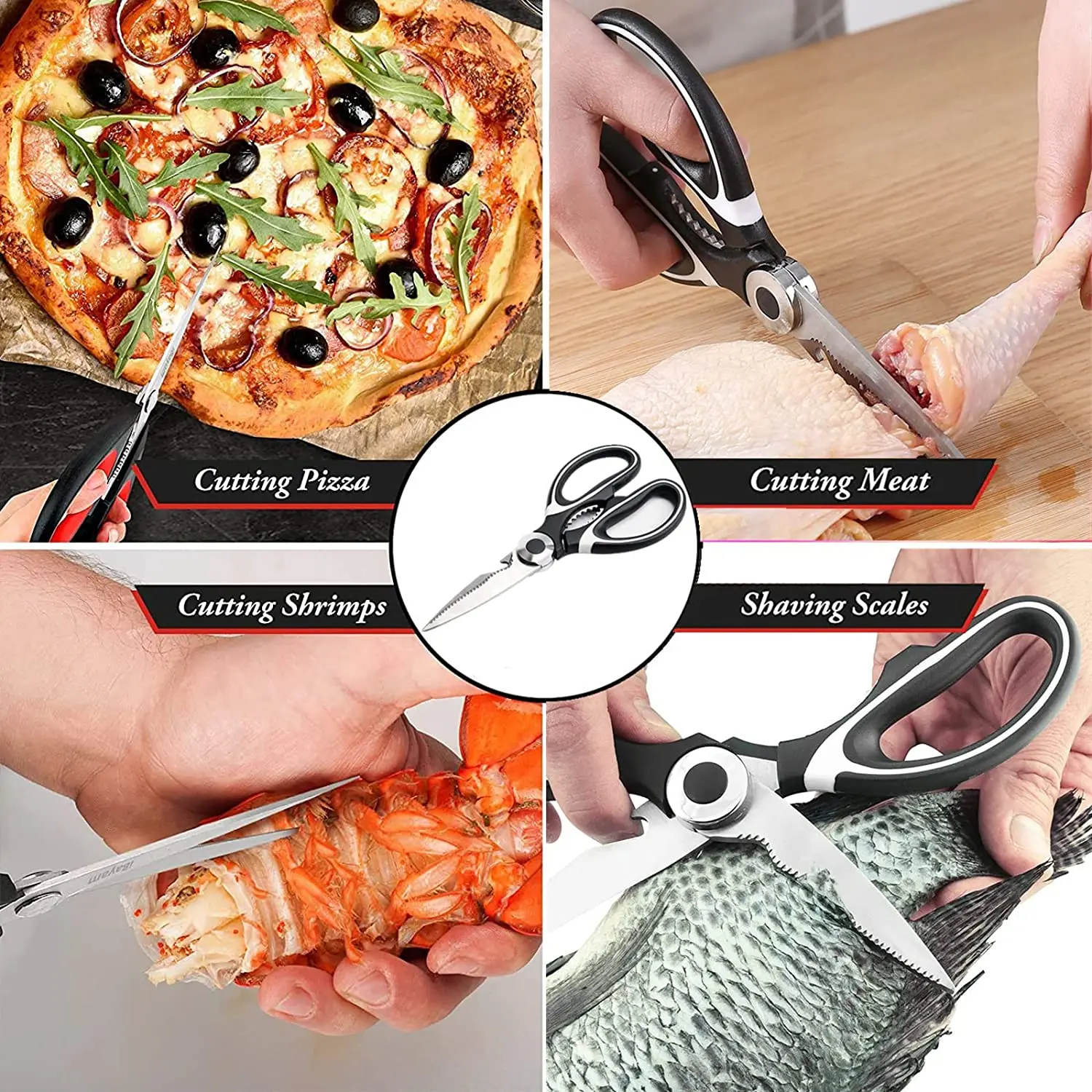 Kitchen Scissors Chicken Bone Fish Scissors Chicken Duck Cutter Shears Stainless Steel Scissors Scale Clean Cook Scissors Knife