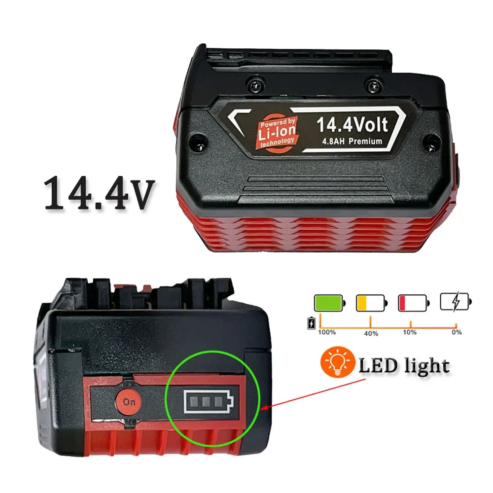 For Bosch 14.4V BAT607G BAT614 BAT614G Electric Tool Replacement  Li-ion Battery, With 14.4V/18V 3A Charger