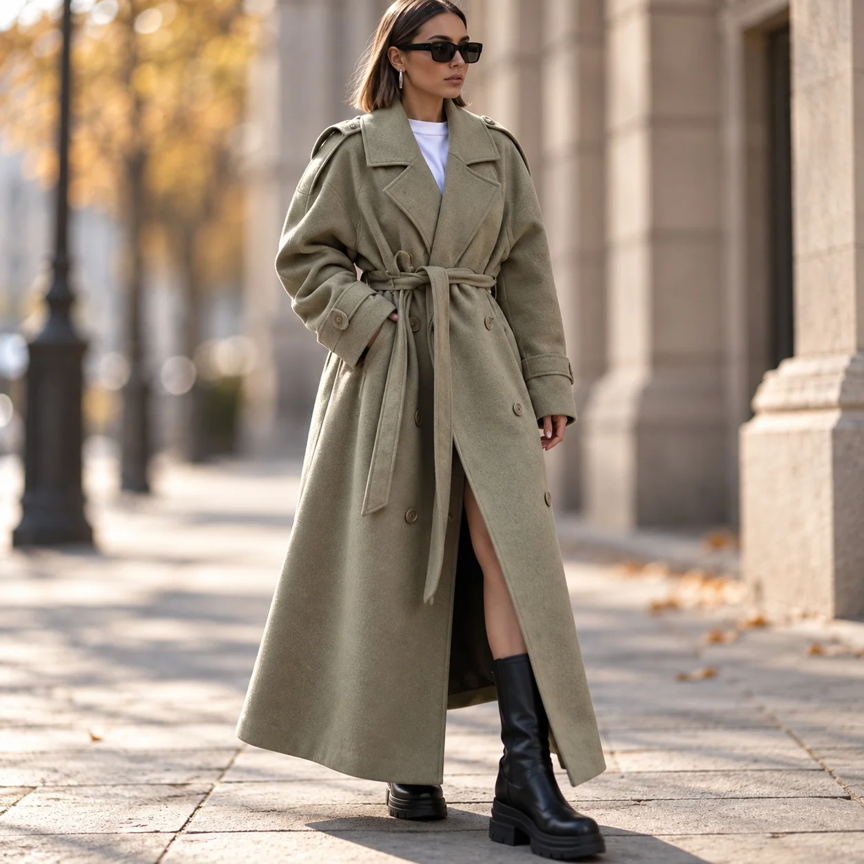 Tie Belted Closure Coat with Long Length Japanese Korean Casual Loose Fit Medium Weight Long Sleeve Notched Lapel Women Coat