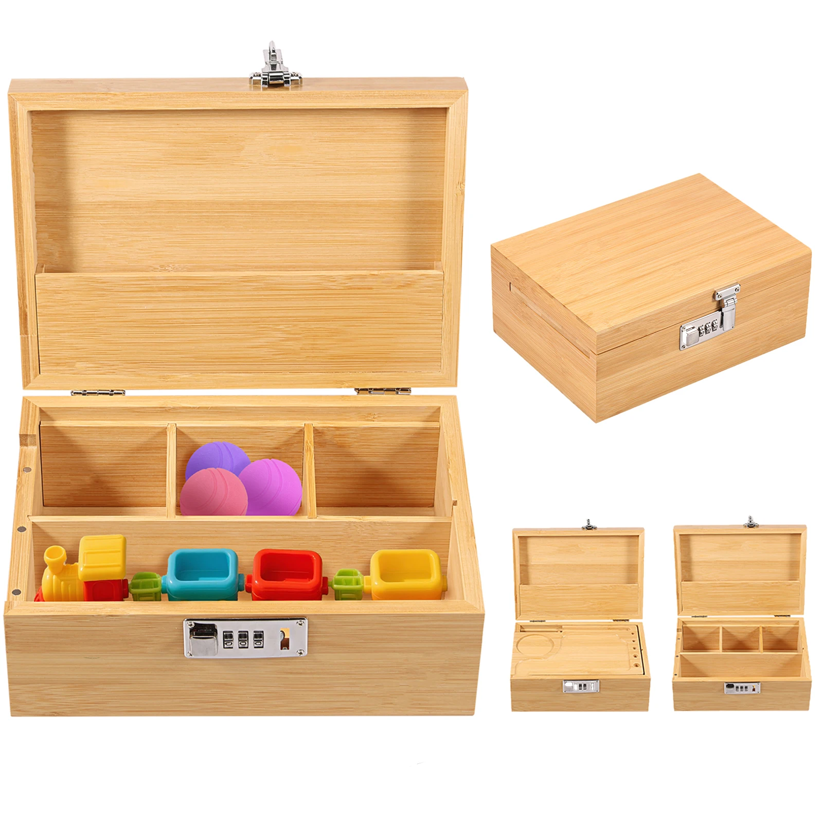 

Wooden Keepsake Box Decorative with Combination Lock Craft Gift Box Adjustable Divider Storage Organization for Household