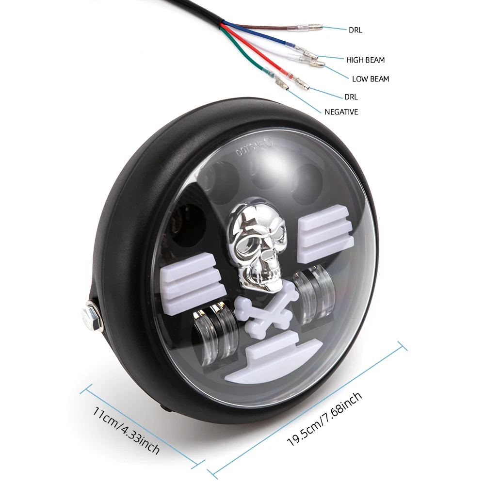 EVOMOSA موضة الجمجمة تصميم دراجة نارية العلوي كشافات العالمي عالية منخفضة شعاع جولة موتو كشافات ل هارلي يامها هوندا #5