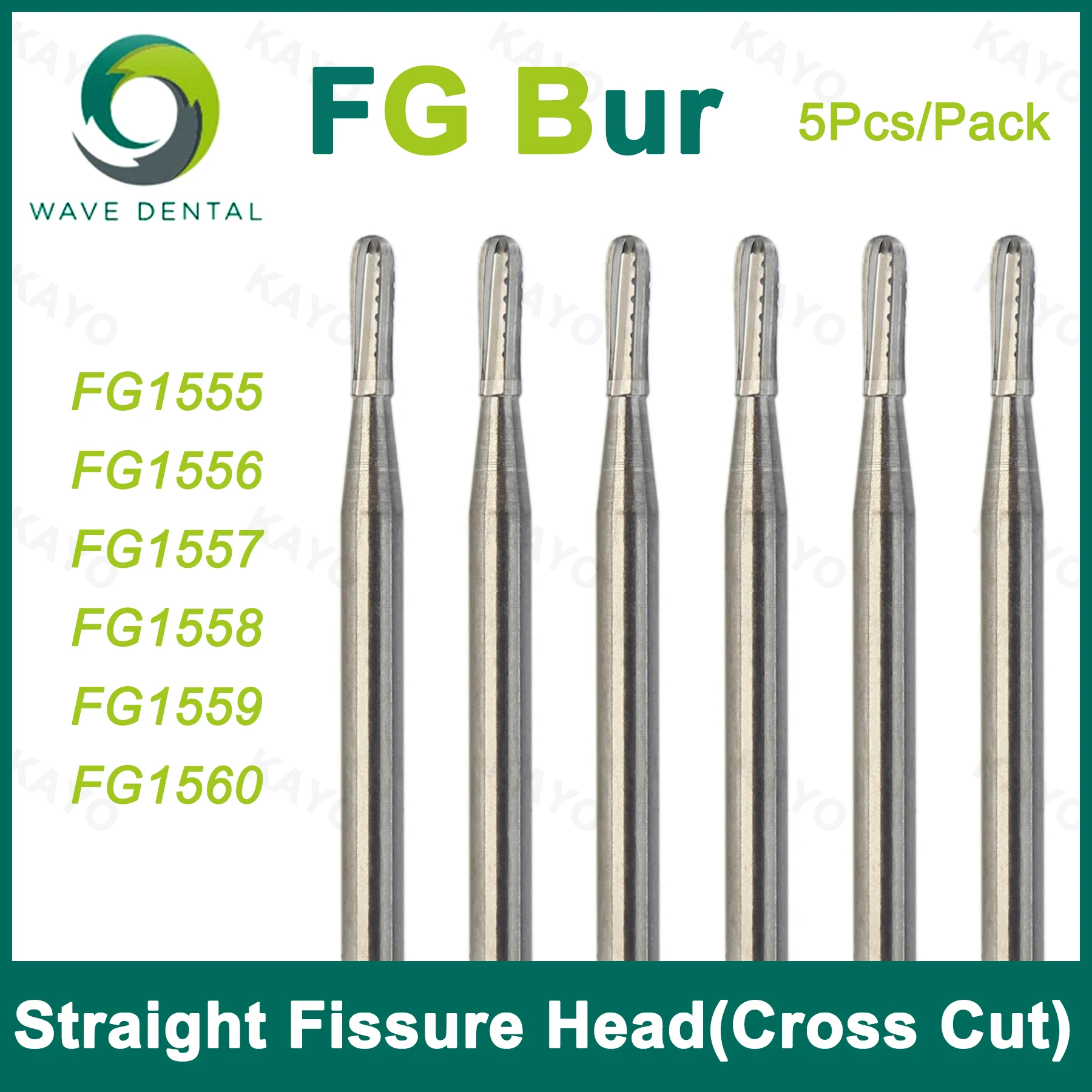 WAVE FG Type Dental Tungsten Carbide Bur Straight Fissure Head High Speed Turbine Burs Dia 1.6mm 5Pcs/Pack FG1558 Dental Product