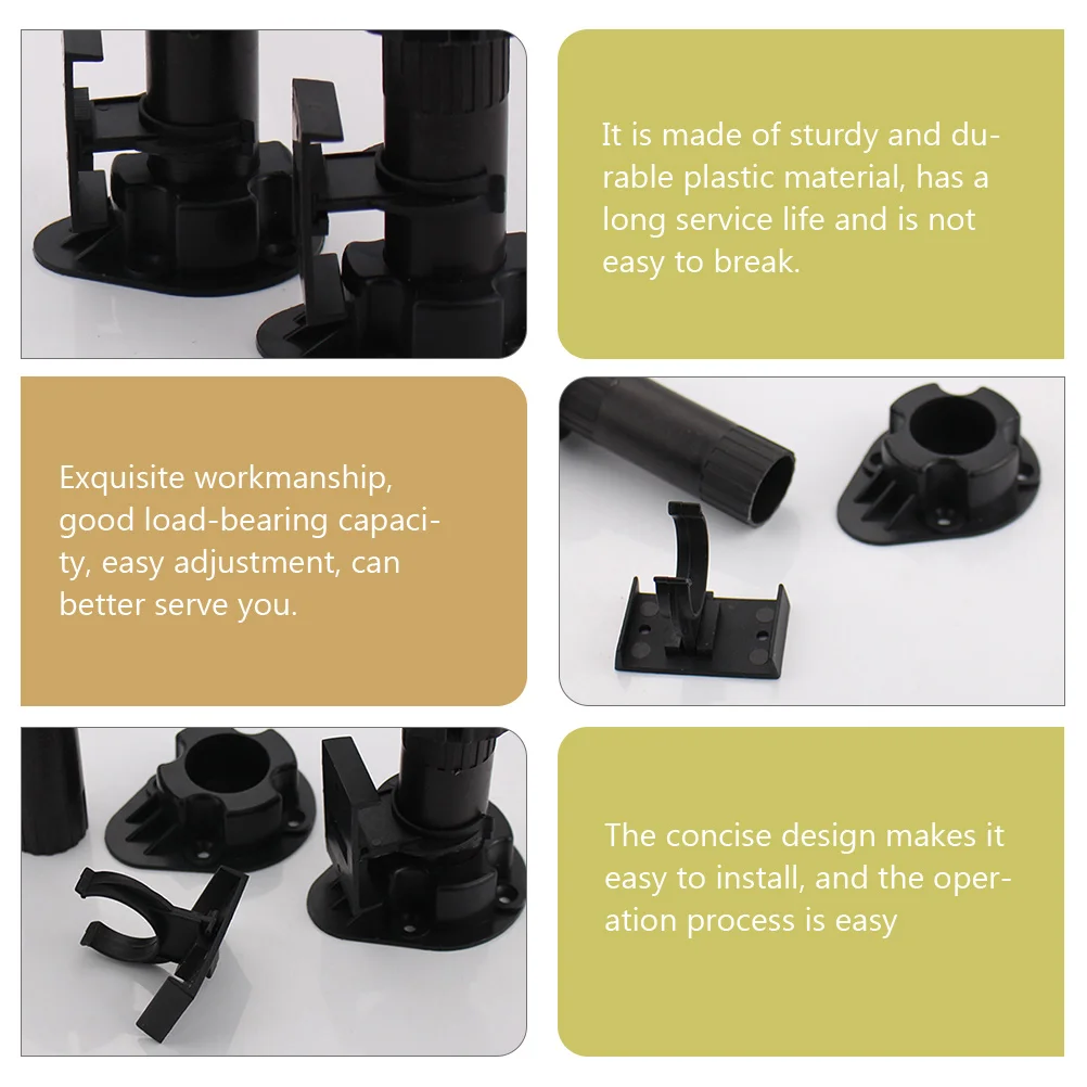 12 Pcs Black PP Plastic Adjustable Kitchen Leg Cabinet Stabilizer Clips Plastic Foot Leveler Furniture Leg Adapters