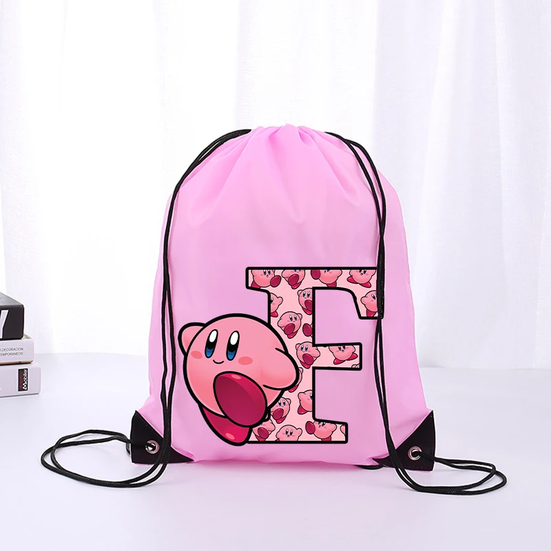 Kirby Boys Girls Cartoon Letter Drawstring Bag Sports Waterproof Backpack Bundle Pocket Terylene Basketball Bags Anime Cute Gift #6