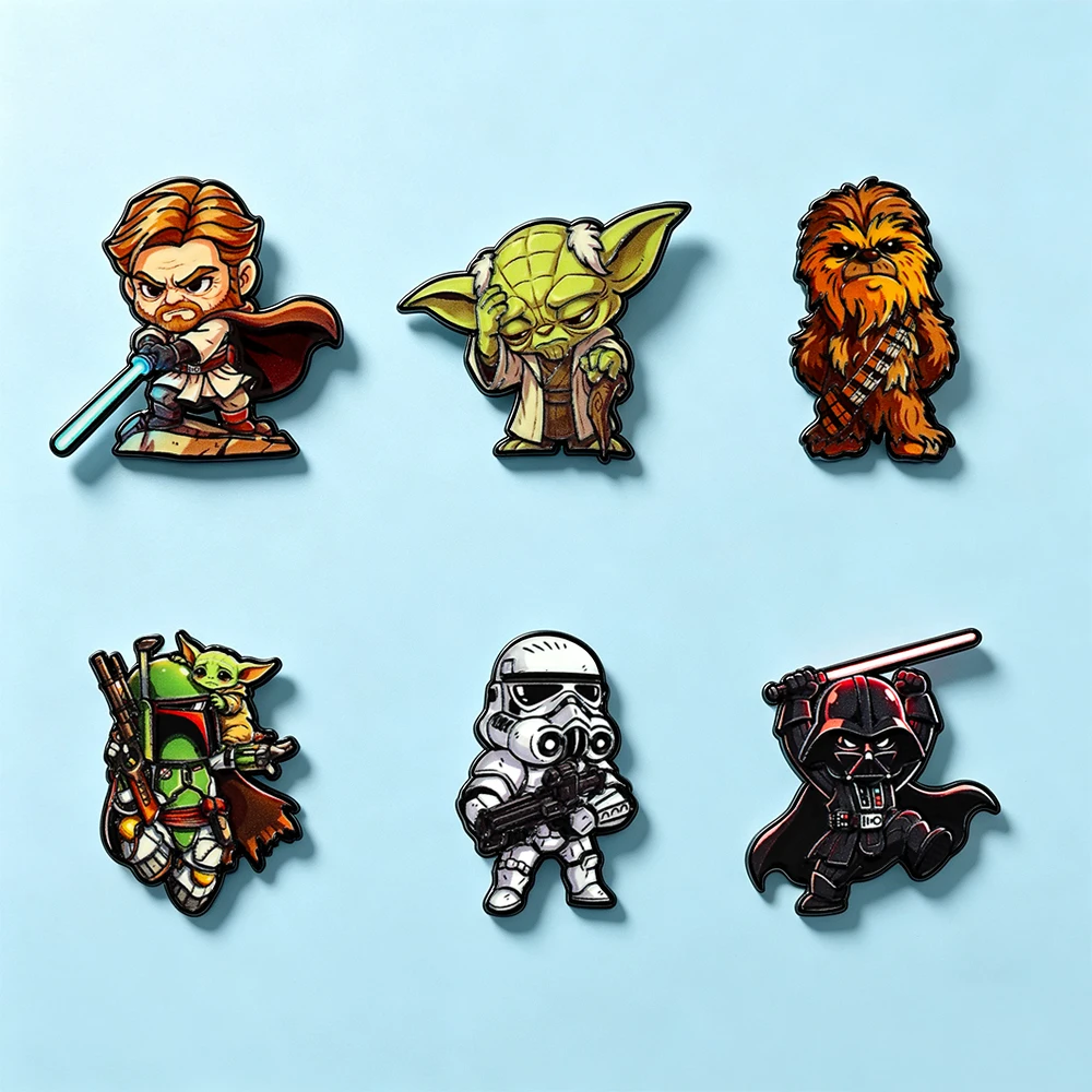6Pcs Chibi Sci-Fi Space Warrior Enamel Brooch Set, Cartoon Character Lapel Pin Badges for Bag Clothing Decor