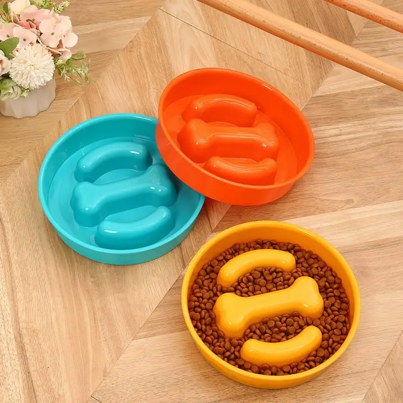 Slow Eating Pet Bowl Bone-Shaped Anti-Choking Slow Feeder Bowl Non-Slip Base Pet Slow Feeder Dish For Healthy Eating Diet For