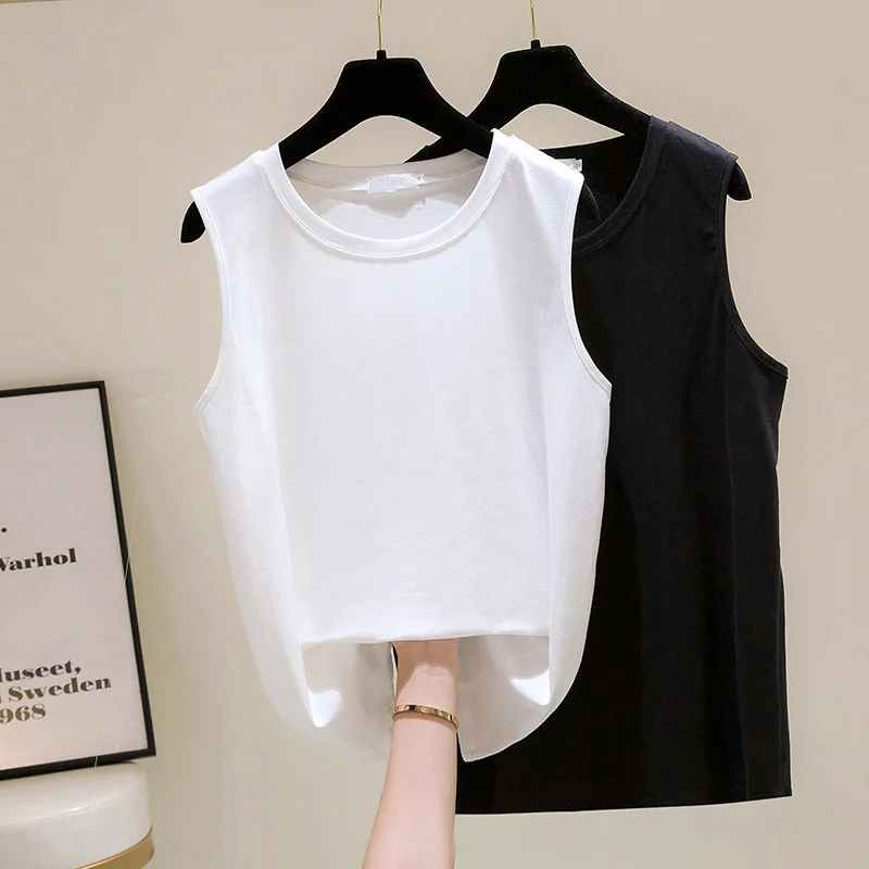 170Kg Plus Size Women\'s Slimming Bottoming Tank Tops Bust 170cm Solid Loose Sleeveless Vest Base Thin Shirt Black White 11XL