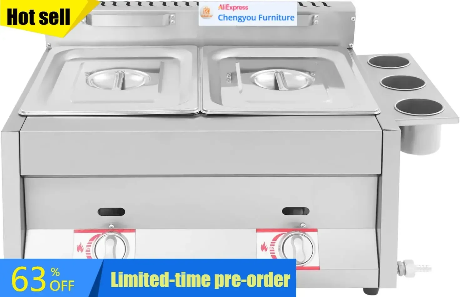 Dual Tank Gas Fryer Countertop Deep Fryer Stainless Steel Machine With Removable Holder Filter Baskets For Restaurant Kitchen Fo