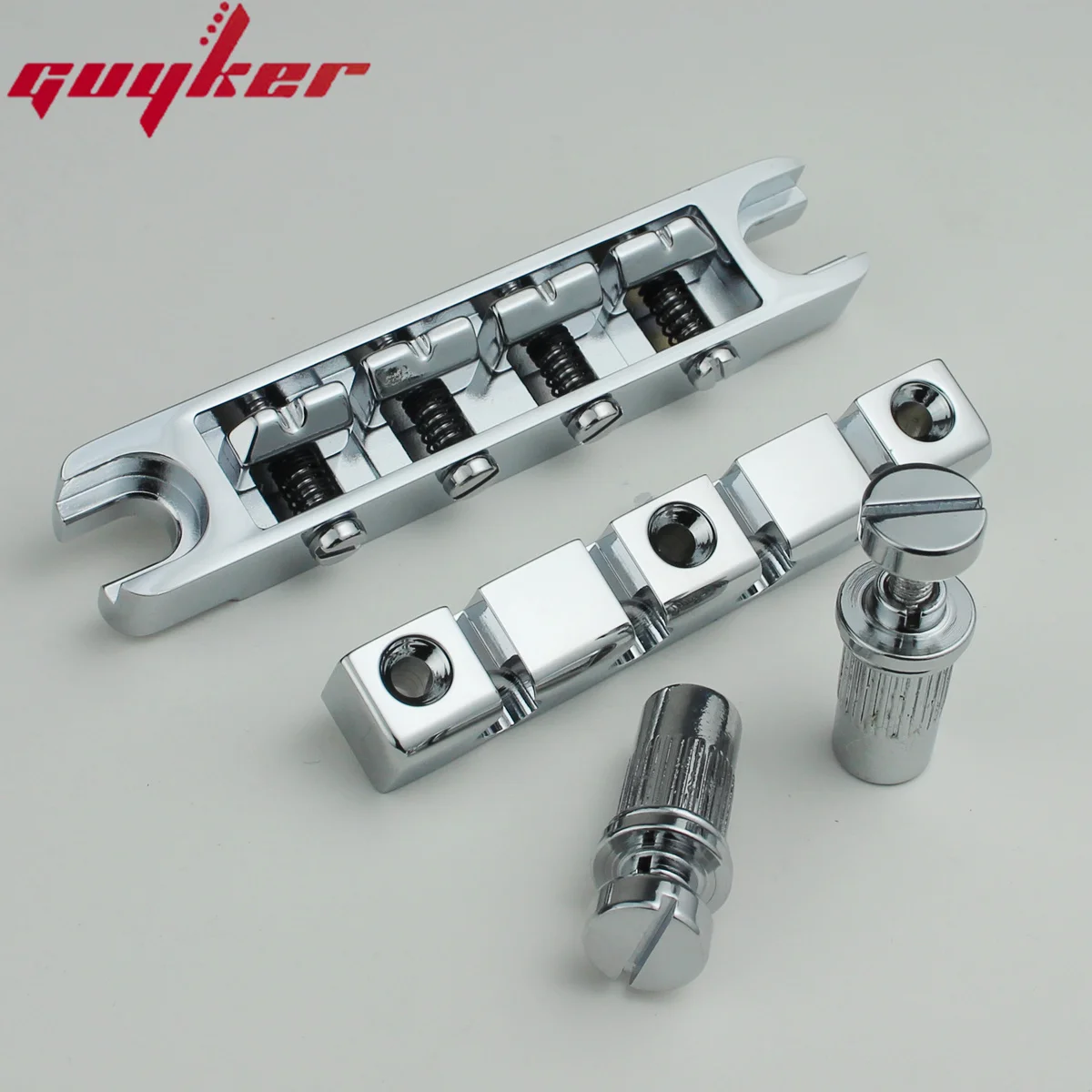 

Guyker 4 String High Mass Bass Bridge with Vintage CNC Machined Steel Tailpiece Chrome