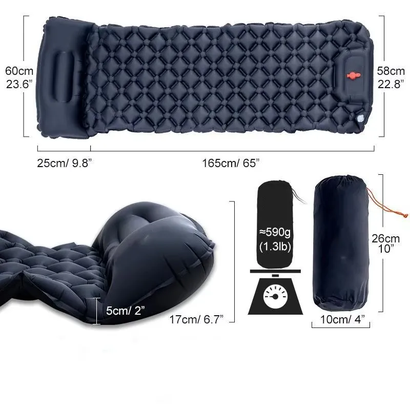 Portable Single Size Air Mattress Travel Bed Sleeping Pad with Pillow for One Person Outdoor Camping Backpacking Logo Custom