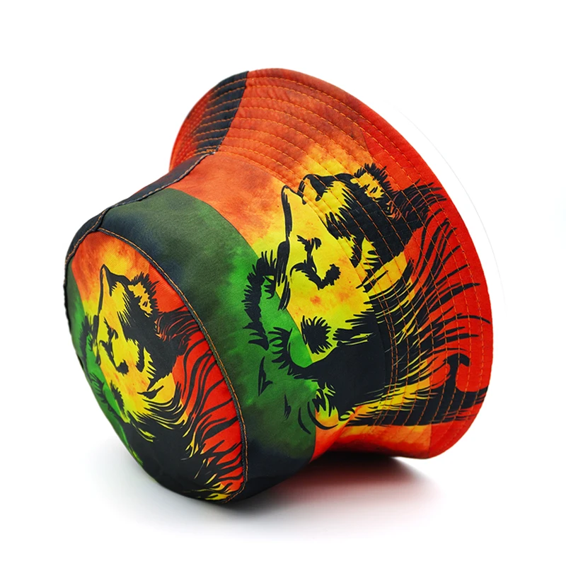 Bocca sombrero de pescador con estampado de León Rasta, gorro de pescador con diseño de ubicación, doble cara, protector solar para exteriores