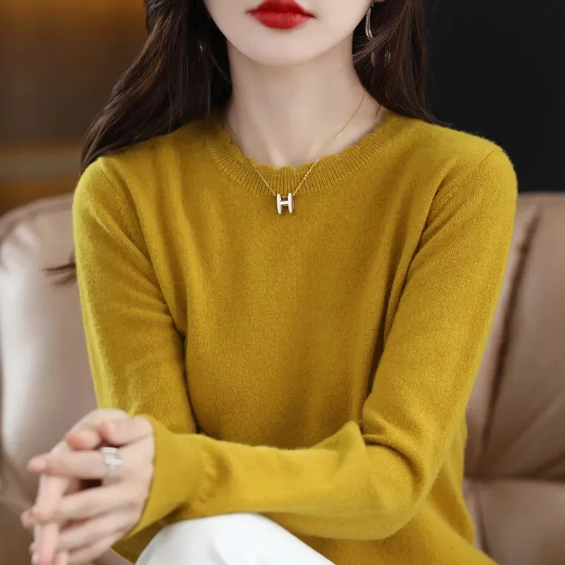 2024 Autumn Winter 100% Merino Wool cashmere Sweater O-Neck Long Sleeve Cashmere Women Knitted Pullover Clothing Top