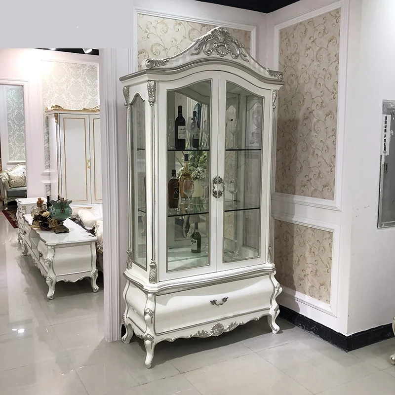 

European style wine cabinet living room solid wood carved white high-end partition cabinet door hall double door assembly cabine