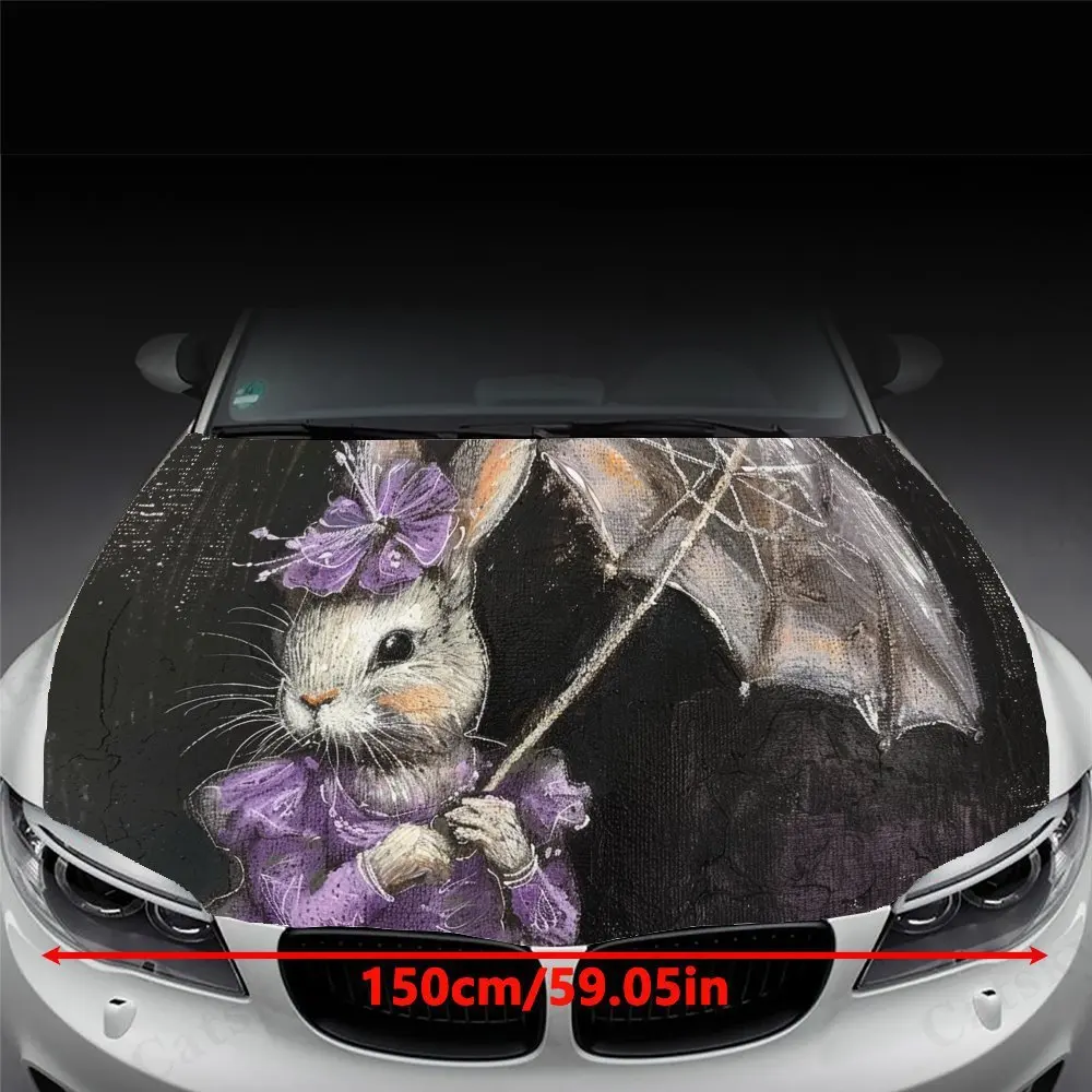 Purple Dress Rabbit Pattern car hood stickers, waterproof self-adhesive, scratch resistant, easy to stick, durable car PVC stick
