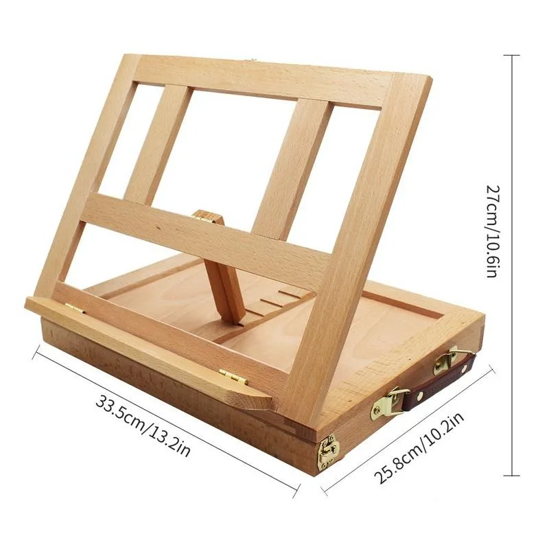 1Pc Adjustable Portable Wooden Easel Folding Desk with Storage Drawer for Art Students Adults