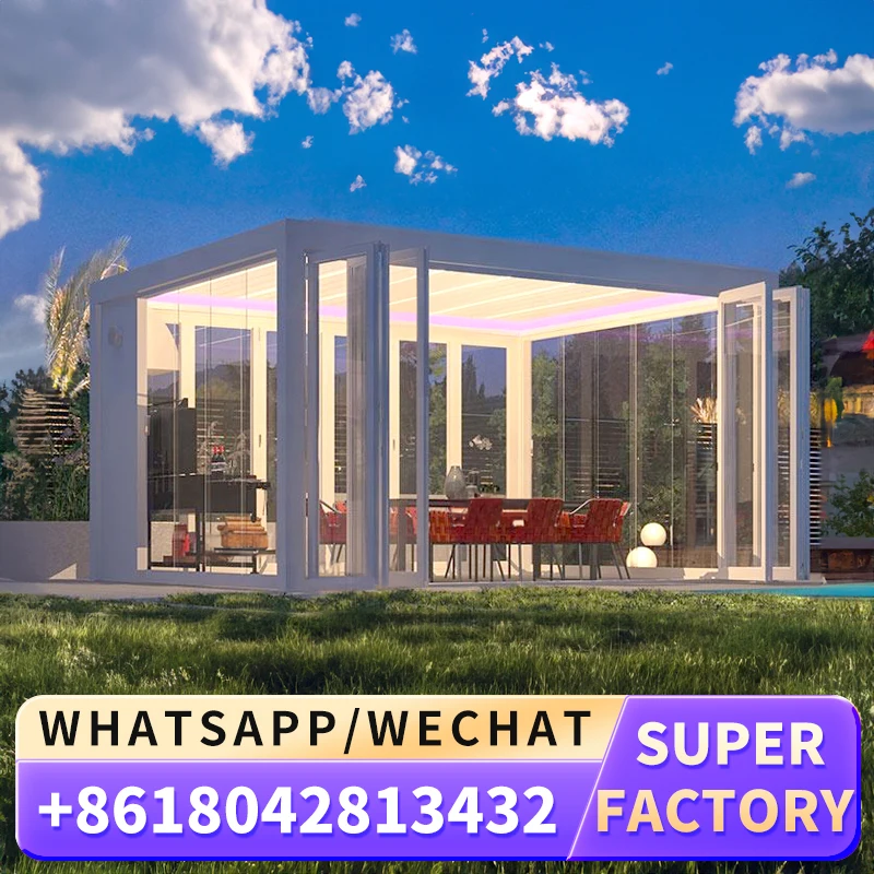 맞춤형 정자 야외 자동 태양 쉐이드, PVC 쉽게 조립 Pergola 전기 주조 다리미 Pergola