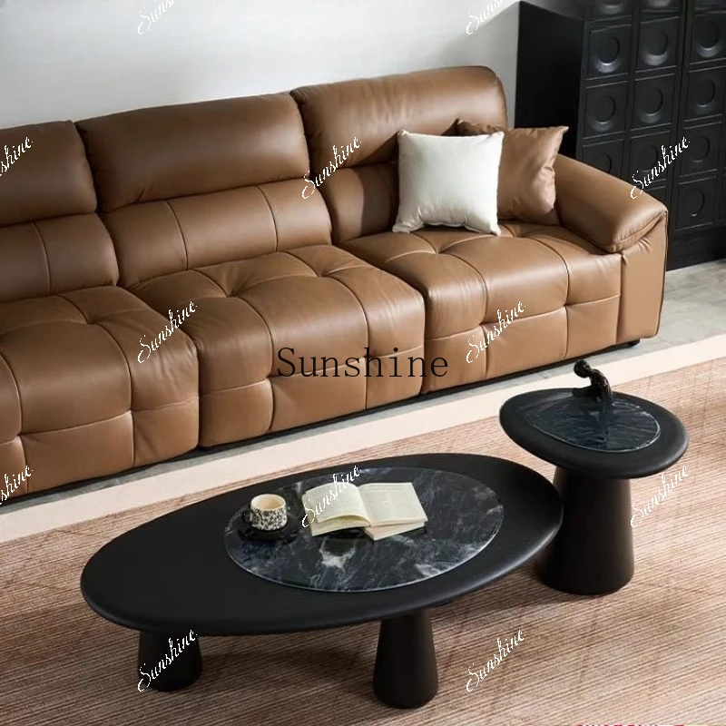 Italian minimalist microcrystalline stone coffee table combination living room high-end black lacquer baking countertopH