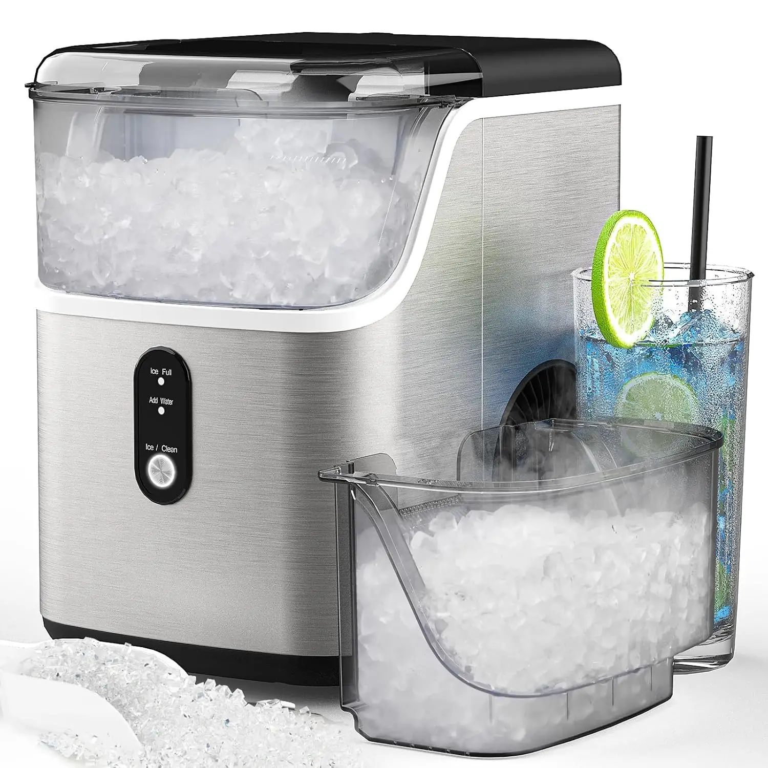 

Nugget Ice Maker with Soft Chewable Pellet Ice, Portable Pebble Ice Machine 33lbs/24H, Self-Cleaning, Sonic Ice, One-