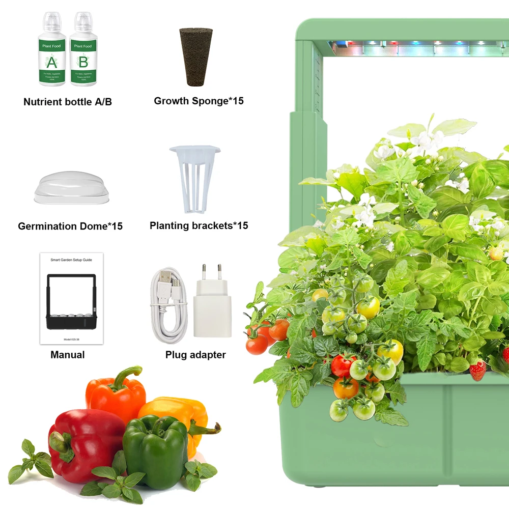 15 Plant Pots Hydroponics Growing System With Full Spectrum Led Light Non-toxic Soilless Smart Planting Indoor Garden