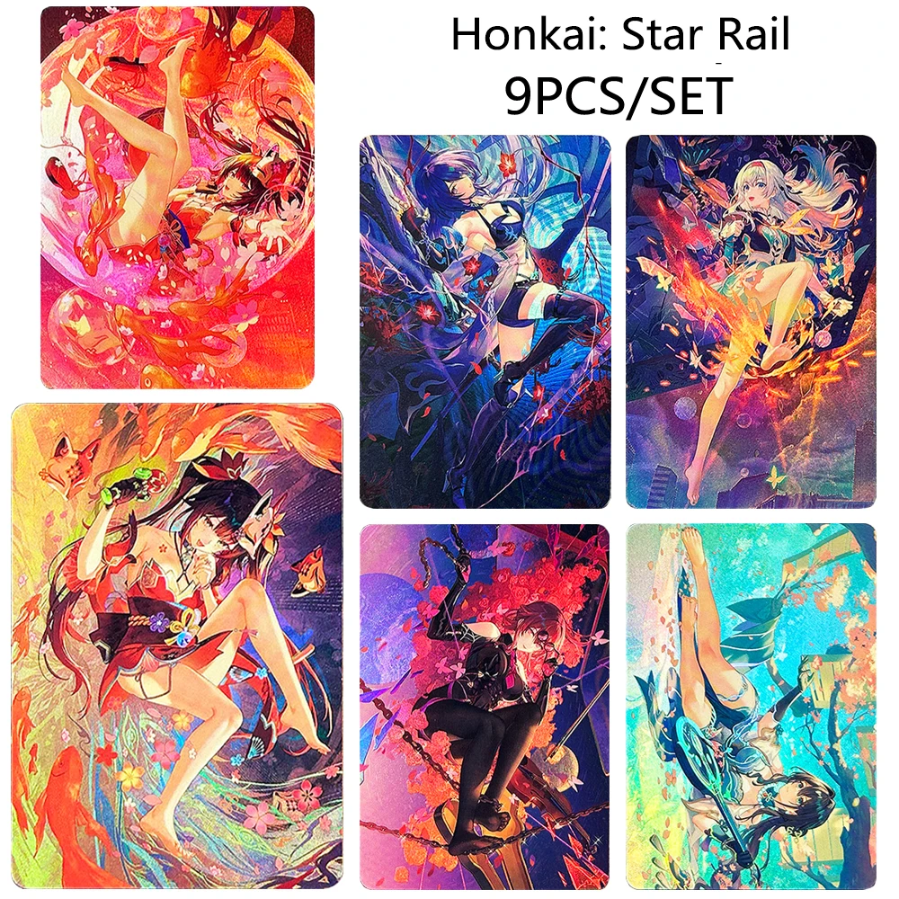 

Honkai Star Rail DIY 9PCS/SET Kafka Silver Wolf Firefly Tingyun Jingliu Gauze glitter rainbow texture collectible cards holiday