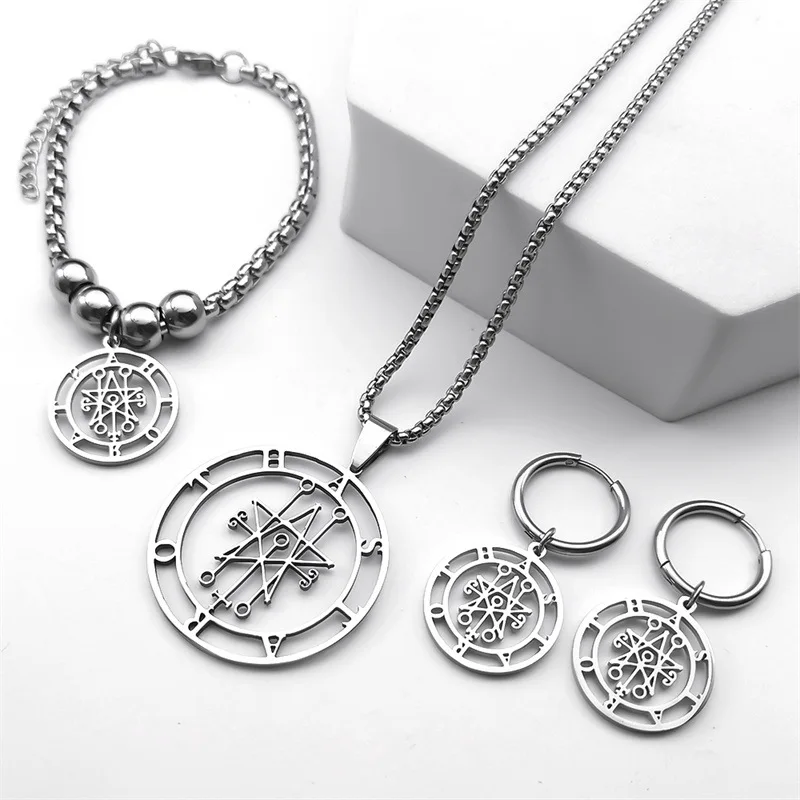 European and American Geometric Patterns Satan Six Pointed Star Necklace Demon Satan Stainless Steel Amulet Necklaces Jewelry