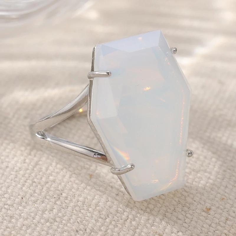 Vintage Silberfarbener Ring mit Eingelegtem Alien-Mondstein für Damen, Geometrisches Design für Alltag und Partys – Detail 3