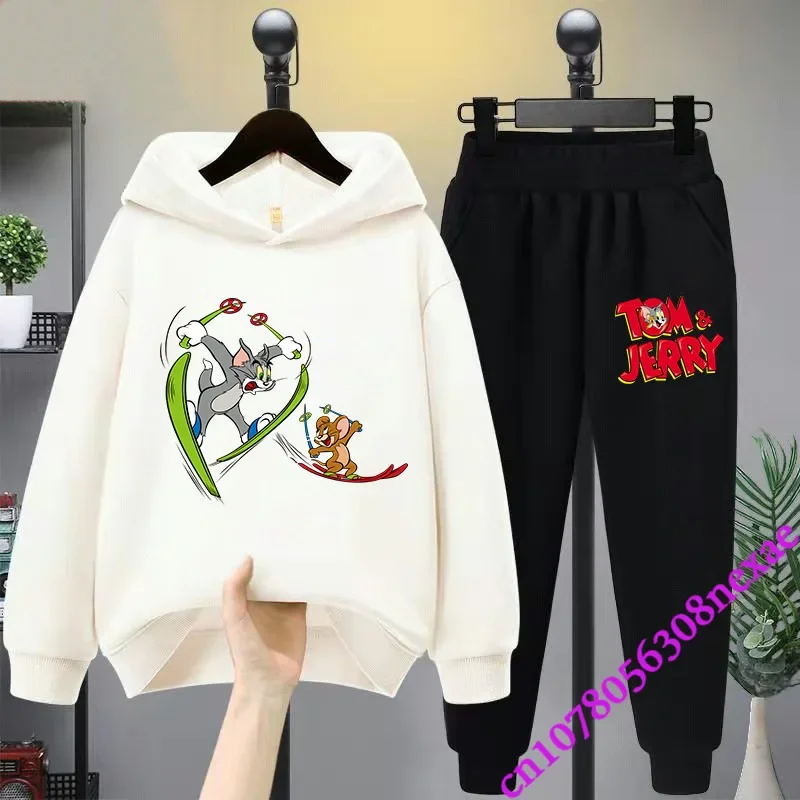 2024 New Disney Tom And Jerry Children's Set Spring And Autumn Cartoon Anime Boys And Girls Print Sports Top And Pants 2-piece