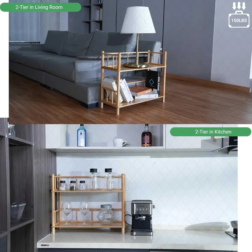 رف كتب من الخيزران قابل للتوسيع - بدون تجميع وحدات، رف من 3 طبقات من الخيزران ورف سلم، خزانة كتب صغيرة صديقة للبيئة للمنزل #4