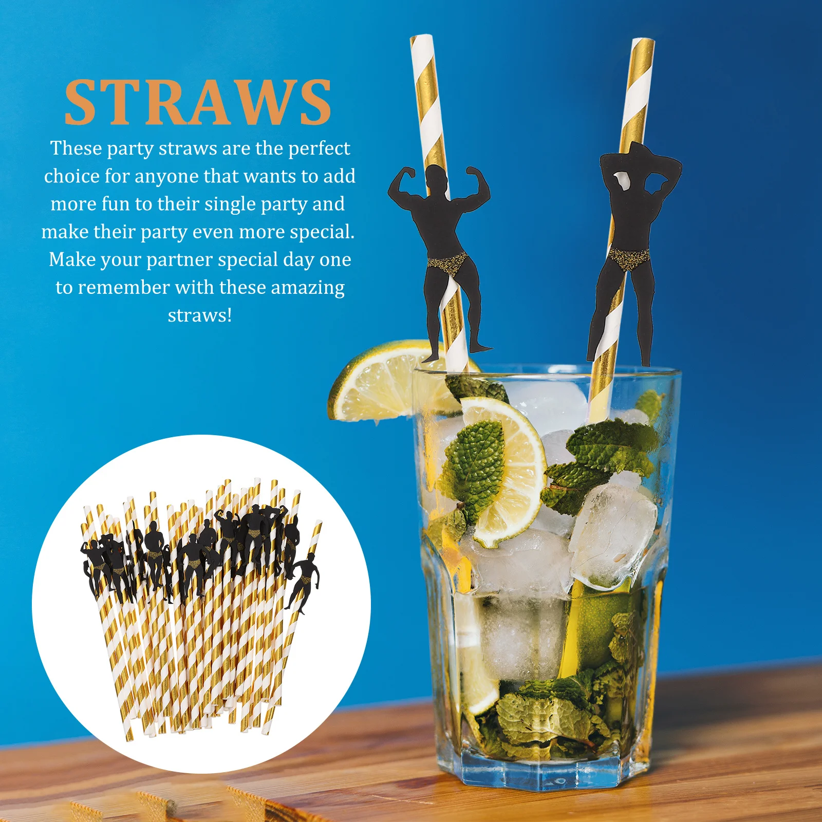 

36Pcs Gold Paper Straws Funny Party Decorative Straws No Assembly Bachelorette Bar Gathering Party Props Straw