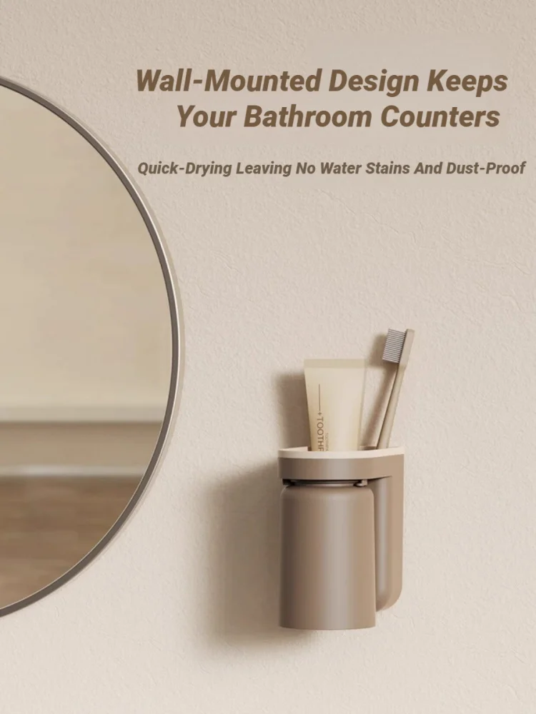 Innovative No Drill Wall Mounted Light Luxury Mouthwash Toothbrush Cup Storage Rack Couple Bathroom Organizer