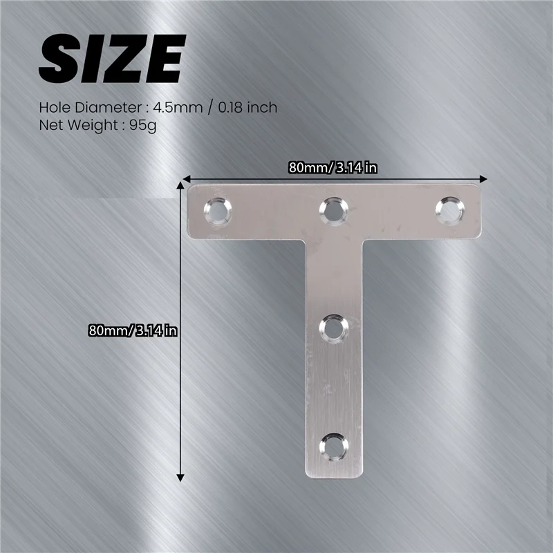 AT21-5 stuks hoekplaat hoekbeugel platte T-vorm reparatiebeugel 80 mm x 80 mm