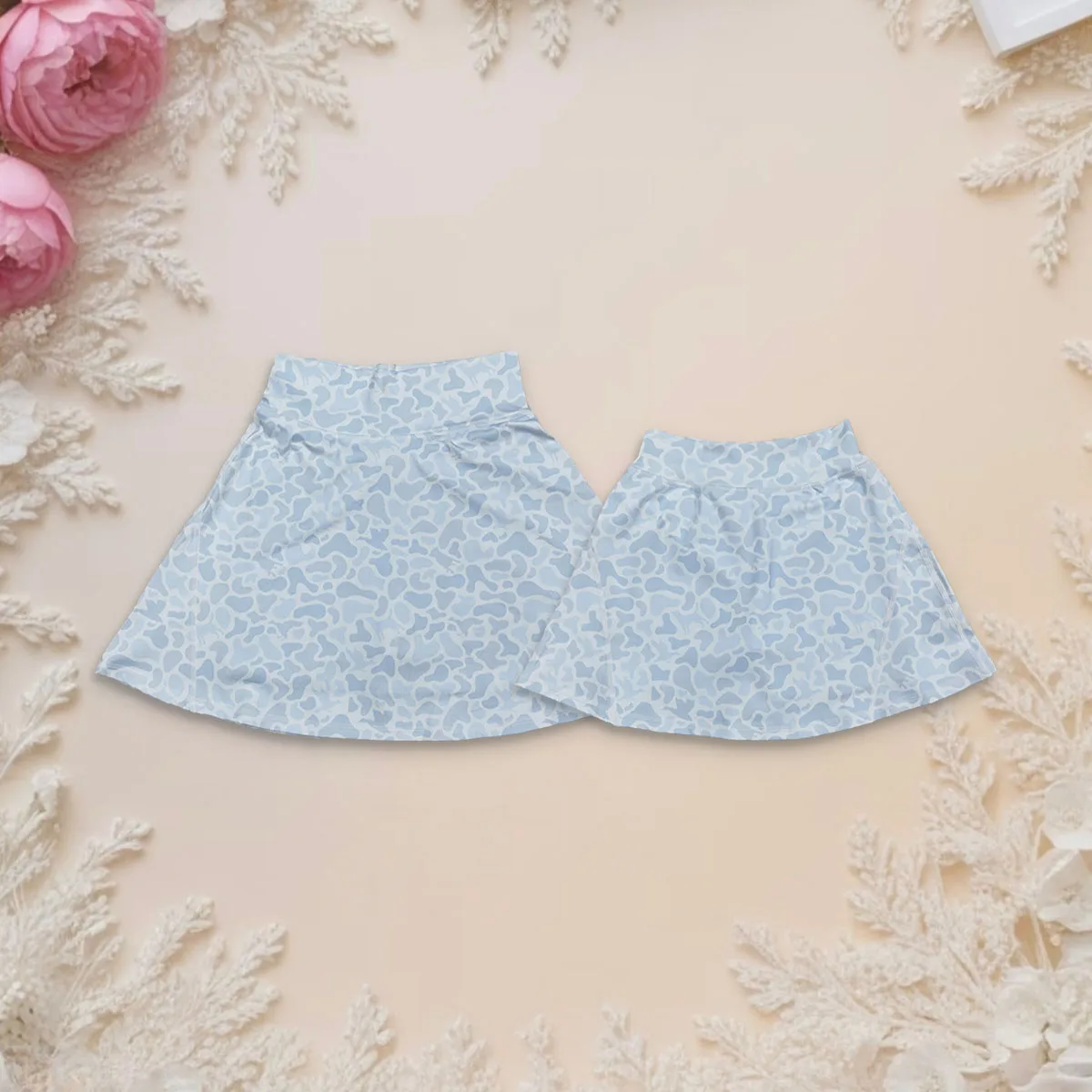 

Hot Sale Girls Adult Women Skirts Kids Clothing Light Grey Camo Yoga Active Mini Skirt under Shorts Bottoms Parent-child Match