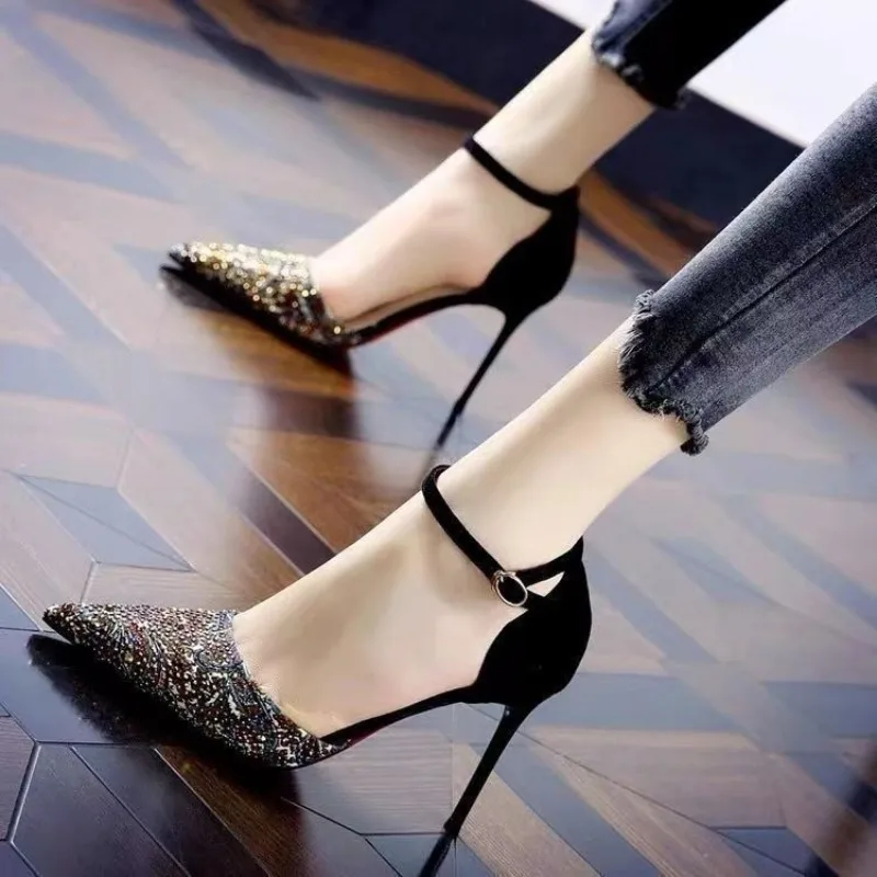 mary jane bling bling high heel woman sandals luxury heels for ladies sequin designer shoes for woman tacones sandalias de mujer